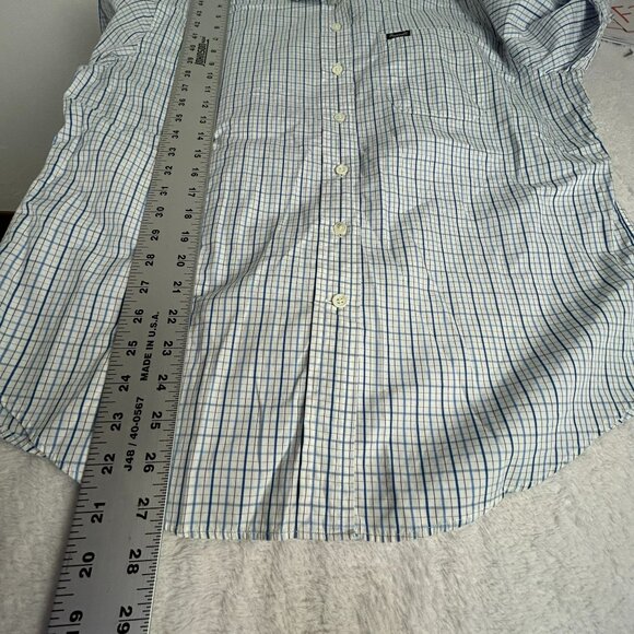 Faconnable Men's Plaid Collared Long Sleeve Button Up Shirt White/Blue Large - Picture 7 of 7